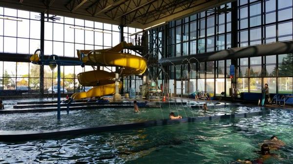 The pool and water slide. A great feature of the pool is the bery gtadual beach like entrance. Gtrat pool for disabled.