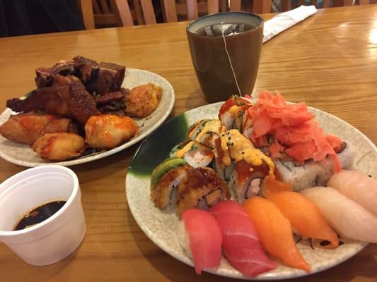 Some sushi & deep fry food