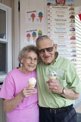 Boo & Lucille were scooped the very first cones from Neckers Company's ice cream shop the day it opened in May 2015.