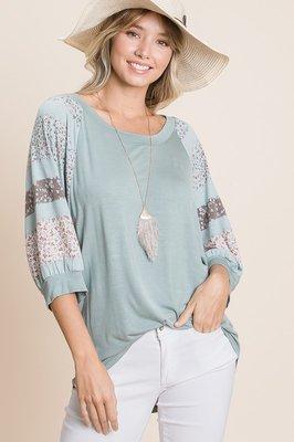 Floral Contrast Ombre Top, Dolman Sleeves, High Low. S,M,L,1X,2X,3X.