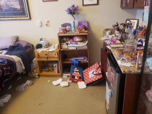 Mom's room, two days after it was supposedly cleaned.