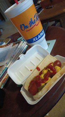 Hot dogs and Sprite slushie