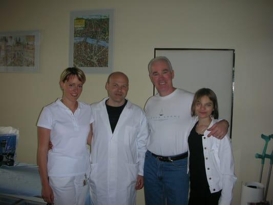 Zuzana (Physiotherapist), Prof. Pavel Kolar PhD, Ray Fowler and his daughter Shannon at Motol clinic Prague, Czech Republic