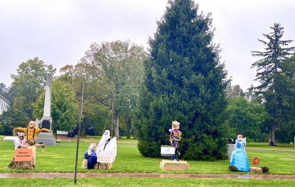 Halloween decorations on the town green in front of the first congregational church - oct 2021