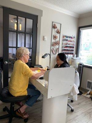 Ms Judy getting her nails done by Ms Rosie! Best Pedi-Mani in the PNW!