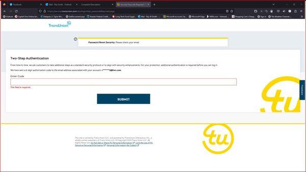 TRansUnion Authentication code not recieved