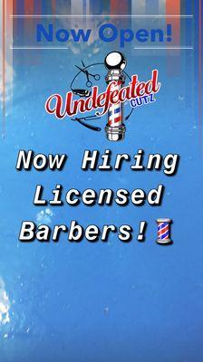 Undefeated Cutz is Now Hiring Licensed Barbers!