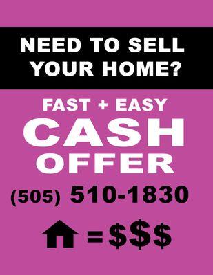 I'm looking to buy your unwanted home or vacant home or a home you need to sell quick. I buy in and around Albuquerque.