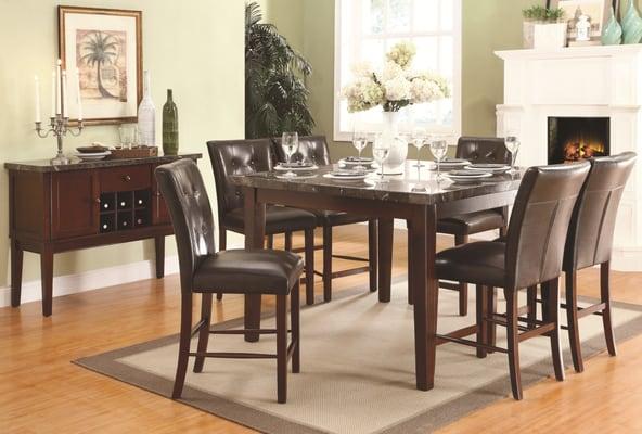 Real marble counter height dining set black & espresso color.