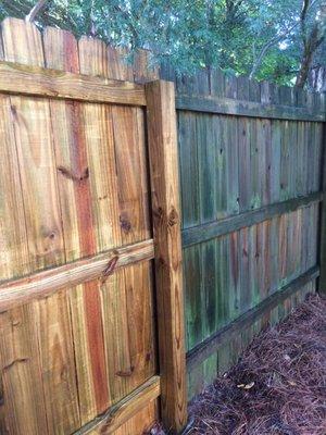 Wood Privacy Fence Showing After and Before