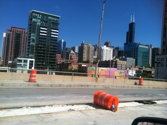 Off of Halstead lookin east while driving south in convertible mustang