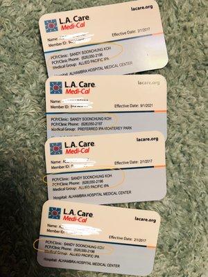 My children's insurance cards. Being patients since 2005 and don't know how to treat loyal patients.