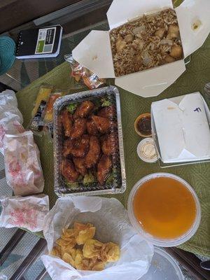 General Tso chicken, chicken fried rice, cheese wonton