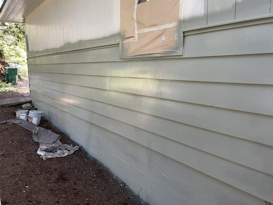 Some of the walls looked awful until the crew scraped, sanded, and caulked them back to health.