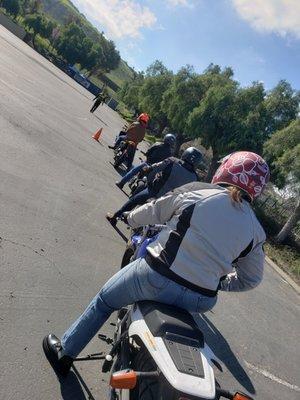 Class riders lined up for road course training session.