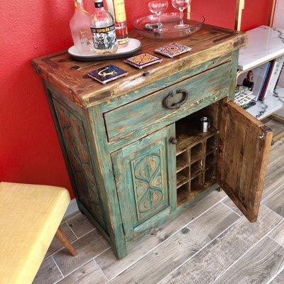 Our bar / cabinet. Reclaimed wood from Mexico.