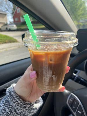 Triple shot iced latte with oat milk