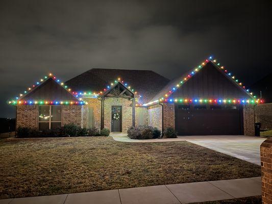 Custom color combo Christmas lights we provided and installed!