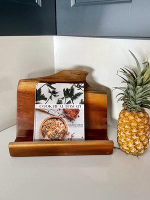 I love my new book holder! Handmade from local ulu wood.