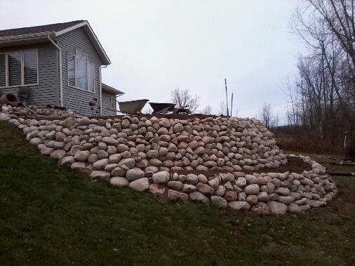 Closer shot of fieldstone terrace