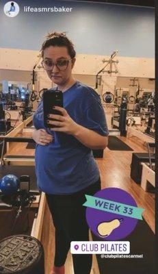 Another mama-to-be enjoying a workout at Club Pilates Carmel.