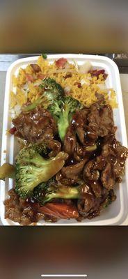 Beef w broccoli with pork rice