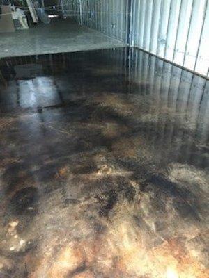 Stained concrete floors with acrylic finish.