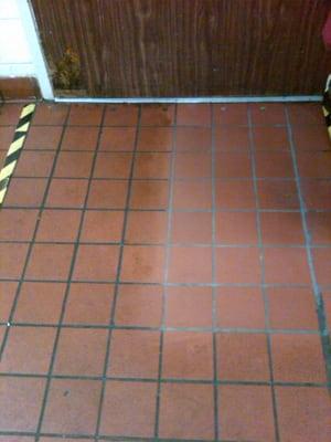 Example of Tile and grout cleaning in a high traffic, heavily soiled commercial kitchen.