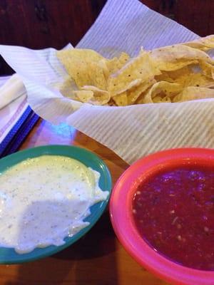 Jalapeño ranch and salsa with tortilla chips