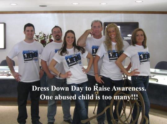 Dress down day for supporting the Child Advocacy Center to Raise awareness of child abuse.