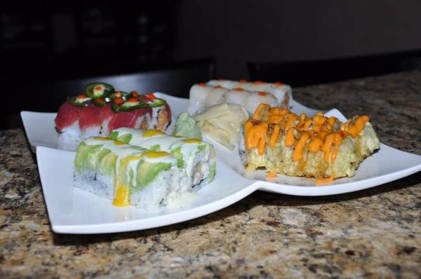 Firemen, Firecracker, Yum Yum, and Chic sushi rolls (excellent choices!)