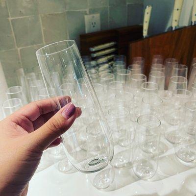 Getting the champagne glasses ready for the guests