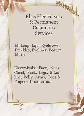 Service areas for hair removal and permanent makeup