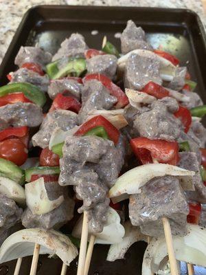 Blueberry yogurt marinated steak kebabs