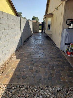 Paver sideyard for trash bins and walkability