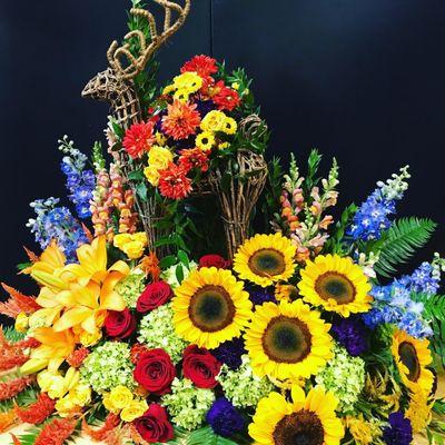 Arrangement of bright colorful flowers