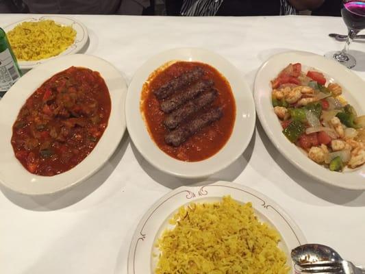 Our main entrees. Chilifried , Juliana Kabab and sautéed shrimp.