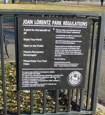 Joan Lorentz Park in Cambridge, regulations