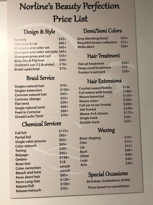 Pic of Services offered with approximate pricing