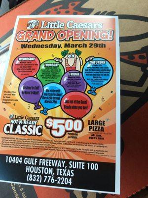 Grand opening flyer