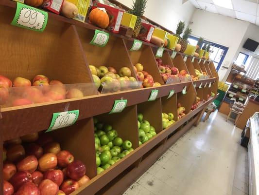 Rows of different types of apples.