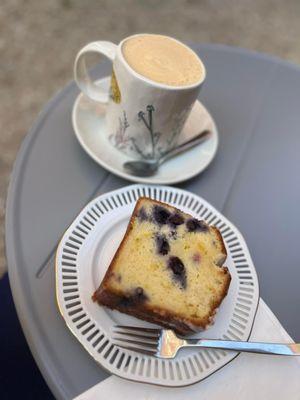 Blueberry lemon cake and a chai tea