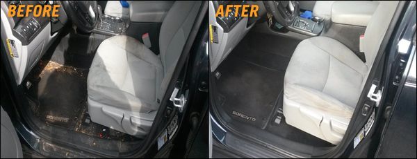 Before and after of an Interior detail picturing the back seat.