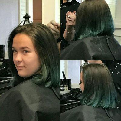 Summer fun, balayage ombre covered with aqua blue color!!!