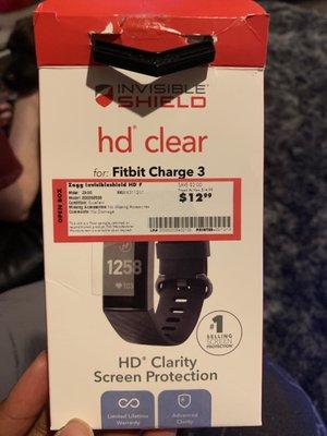 Fitbit screen protector box label reads "no missing accessories" "no damage"