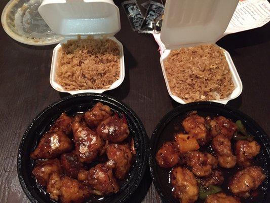 Orange chicken and General Tso chicken with fried rice