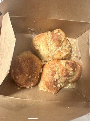 Garlic knots with lots of garlic and pull apart soft dough.