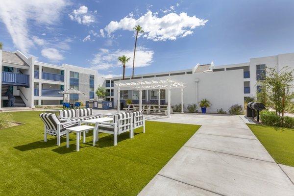 Outdoor grilling and seating area