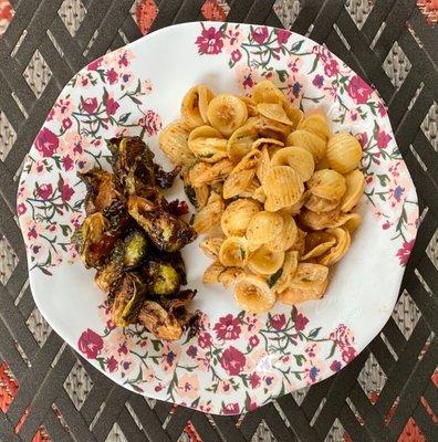 Shrimp Orecchiette|Soy Glazed Brussel Sprouts~The Shrimp is underneath pasta!