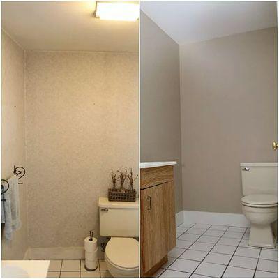 This is a before and after of wallpaper removal.